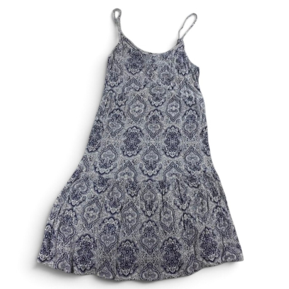 Hem & Thread Women Medium Blue Paisley Sundress Boho Tiered Mini Spaghetti Strap